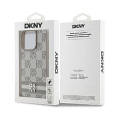 DKNY Zadní Kryt PU Leather Checkered Pattern and Stripe na iPhone 14 Pro Beige