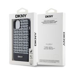DKNY Zadní Kryt PU Leather Repeat Pattern Bottom Stripe pro iPhone 14 černý