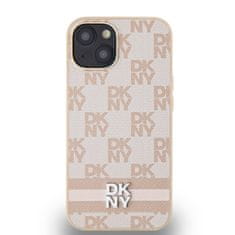 DKNY Zadní Kryt PU Leather Checkered Pattern and Stripe na iPhone 14 Pink