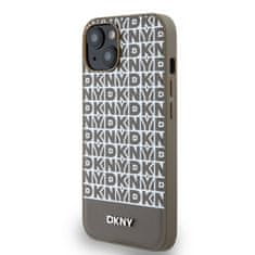 DKNY Zadní Kryt PU Leather Repeat Pattern Bottom Stripe pro iPhone 13 hnědý