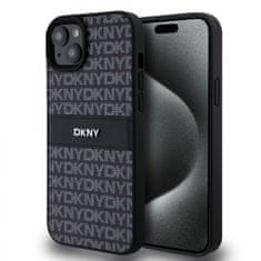 DKNY Zadní Kryt PU Leather Repeat Pattern Tonal Stripe pro iPhone 15 Plus černý