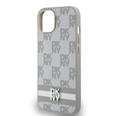 DKNY Zadní Kryt PU Leather Checkered Pattern and Stripe na iPhone 15 Beige