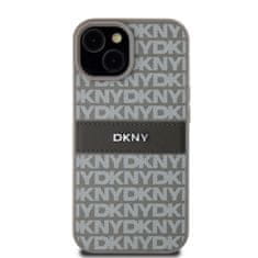 DKNY Zadní Kryt PU Leather Repeat Pattern Tonal Stripe na iPhone 15 Beige