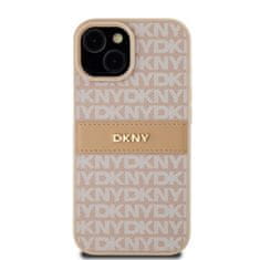 DKNY Zadní Kryt PU Leather Repeat Pattern Tonal Stripe na iPhone 15 Pink