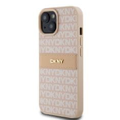 DKNY Zadní Kryt PU Leather Repeat Pattern Tonal Stripe na iPhone 15 Pink