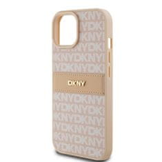 DKNY Zadní Kryt PU Leather Repeat Pattern Tonal Stripe na iPhone 15 Pink