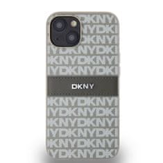 DKNY Zadní Kryt PU Leather Repeat Pattern Tonal Stripe na iPhone 14 Beige