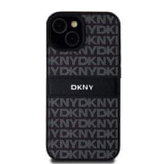 DKNY Zadní Kryt PU Leather Repeat Pattern Tonal Stripe pro iPhone 15 černý