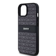 DKNY Zadní Kryt PU Leather Repeat Pattern Tonal Stripe pro iPhone 15 černý