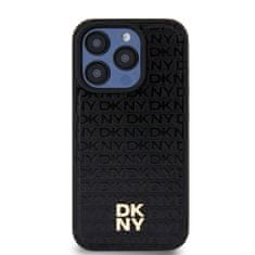 DKNY Zadní Kryt PU Leather Repeat Pattern Stack Logo Magsafe pro iPhone 15 Pro černý