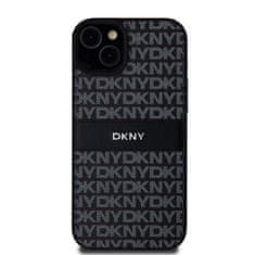 DKNY Zadní Kryt PU Leather Repeat Pattern Tonal Stripe pro iPhone 15 Plus černý