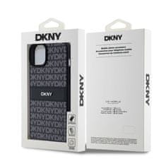 DKNY Zadní Kryt PU Leather Repeat Pattern Tonal Stripe pro iPhone 15 Plus černý
