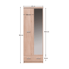 BPS-koupelny Skříň se zrcadlem 2D1S/60, dub sonoma, TOPTY TYP 38