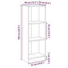 Vidaxl 3patrová knihovna černá 40 x 24 x 109 cm kompozitní dřevo