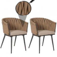 MCW Sada 2 hliníkových zahradních židlí N38, venkovní židle s područkami, Olefinový provazový výplet Lano ~ béžový polštář světle hnědý