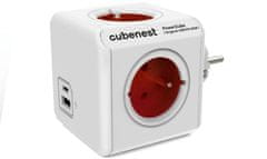 CubeNest PowerCube Original rozbočka, 4 zásuvky + USB A+C PD 20 W, červená