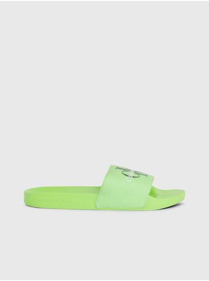 Calvin Klein Neonově zelené pánské pantofle Calvin Klein Slide Monogram