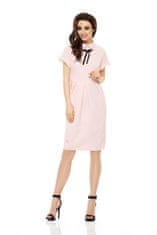 Lemoniade Dámské společenské šaty s límečkem, stužkou a krátkým rukávem dlouhé - Růžová / M - Lemoniade M