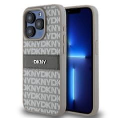 DKNY Zadní Kryt PU Leather Repeat Pattern Tonal Stripe na iPhone 14 Pro Max Beige