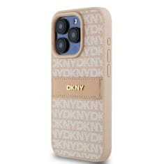 DKNY Zadní Kryt PU Leather Repeat Pattern Tonal Stripe na iPhone 14 Pro Max Pink