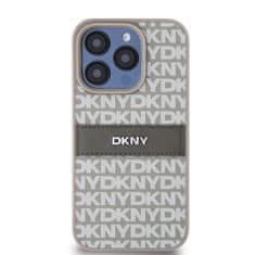 DKNY Zadní Kryt PU Leather Repeat Pattern Tonal Stripe na iPhone 14 Pro Beige