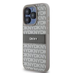 DKNY Zadní Kryt PU Leather Repeat Pattern Tonal Stripe na iPhone 14 Pro Beige