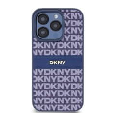 DKNY Zadní Kryt PU Leather Repeat Pattern Tonal Stripe pro iPhone 15 Pro modrý