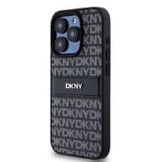 DKNY Zadní Kryt PU Leather Repeat Pattern Tonal Stripe na iPhone 15 Pro černý