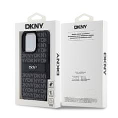 DKNY Zadní Kryt PU Leather Repeat Pattern Tonal Stripe na iPhone 14 Pro Black
