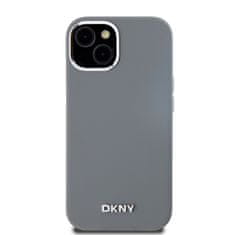 DKNY Zadní Kryt Liquid Silicone Silver Metal Logo Magsafe na iPhone 15 Grey