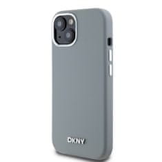 DKNY Zadní Kryt Liquid Silicone Silver Metal Logo Magsafe na iPhone 15 Grey