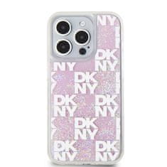 DKNY Zadní Kryt Liquid Glitter Checkered Pattern pro iPhone 15 Pro růžový