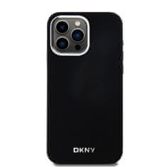 DKNY Zadní Kryt Liquid Silicone Silver Metal Logo Magsafe pro iPhone 15 Pro Max černý
