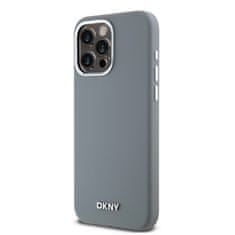 DKNY Zadní Kryt Liquid Silicone Silver Metal Logo Magsafe na iPhone 15 Pro Max Grey