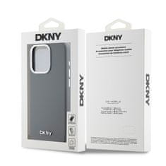 DKNY Zadní Kryt Liquid Silicone Silver Metal Logo Magsafe na iPhone 15 Pro Grey
