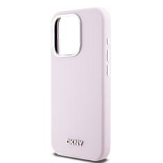 DKNY Zadní Kryt Liquid Silicone Silver Metal Logo Magsafe na iPhone 15 Pro Pink