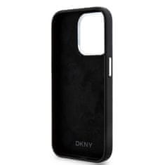 DKNY Zadní Kryt Liquid Silicone Silver Metal Logo Magsafe pro iPhone 15 Pro černý