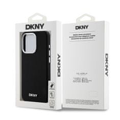 DKNY Zadní Kryt Liquid Silicone Silver Metal Logo Magsafe pro iPhone 15 Pro černý