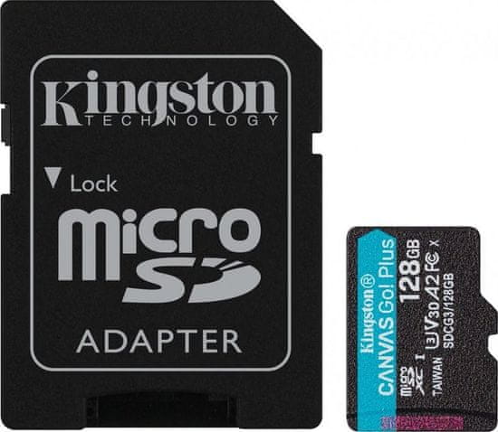 Kingston Canvas Go Plus 128GB microSDXC / UHS-I V30 U3 / CL10 / balení vč. adaptéru