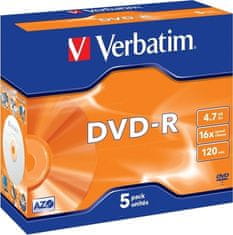 Verbatim DVD-R(5-Pack)Jewel/MattSlvr/16x/4.7GB