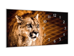 Glasdekor Nástěnné hodiny 30x60cm šelma puma - Materiál: kalené sklo