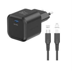 SWISSTEN síťový adaptér GaN 1× USB-C 35W PD černý + datový kabel USB-C/Lightning 1,2 m černý (22070250