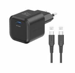 SWISSTEN síťový adaptér GaN 1× USB-C 35W PD černý + datový kabel USB-C/USB-C 1,2 m černý (22070230)