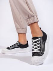 Amiatex Zajímavé tenisky černé dámské bez podpatku + Ponožky Gatta Calzino Strech, černé, 40