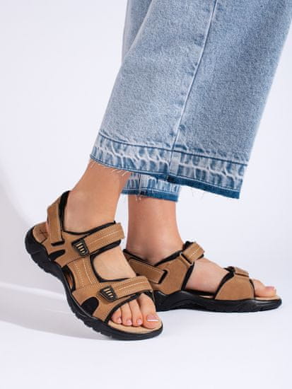 Amiatex Jedinečné sandály dámské hnědé na plochém podpatku + Ponožky Gatta Calzino Strech