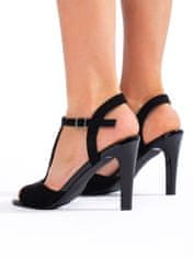 Amiatex Jedinečné sandály dámské černé na jehlovém podpatku + Ponožky Gatta Calzino Strech, černé, 40