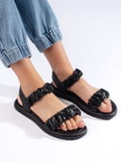 Amiatex Praktické černé dámské sandály na plochém podpatku + Ponožky Gatta Calzino Strech, černé, 38