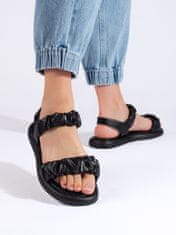 Amiatex Praktické černé dámské sandály na plochém podpatku, černé, 36