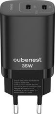 CubeNest síťová nabíječka S2D1, PD, 35W, 2x USB-C, černá