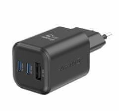 SWISSTEN síťový adaptér GaN 2x USB-C 65W PD + 1x USB-A 18W QC černý (22071410)